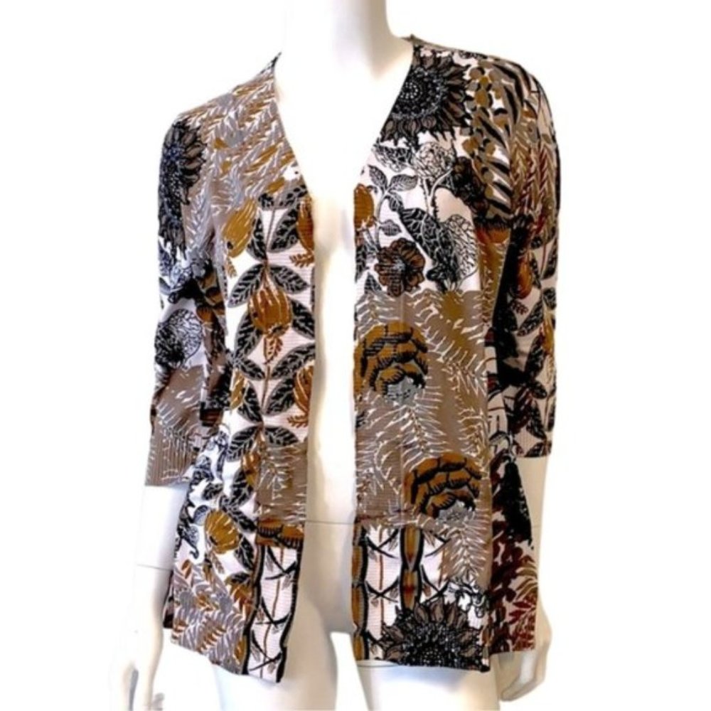 Lemon Way 3/4-Sleeve Lightweight Cardigan, Spring Floral Brown